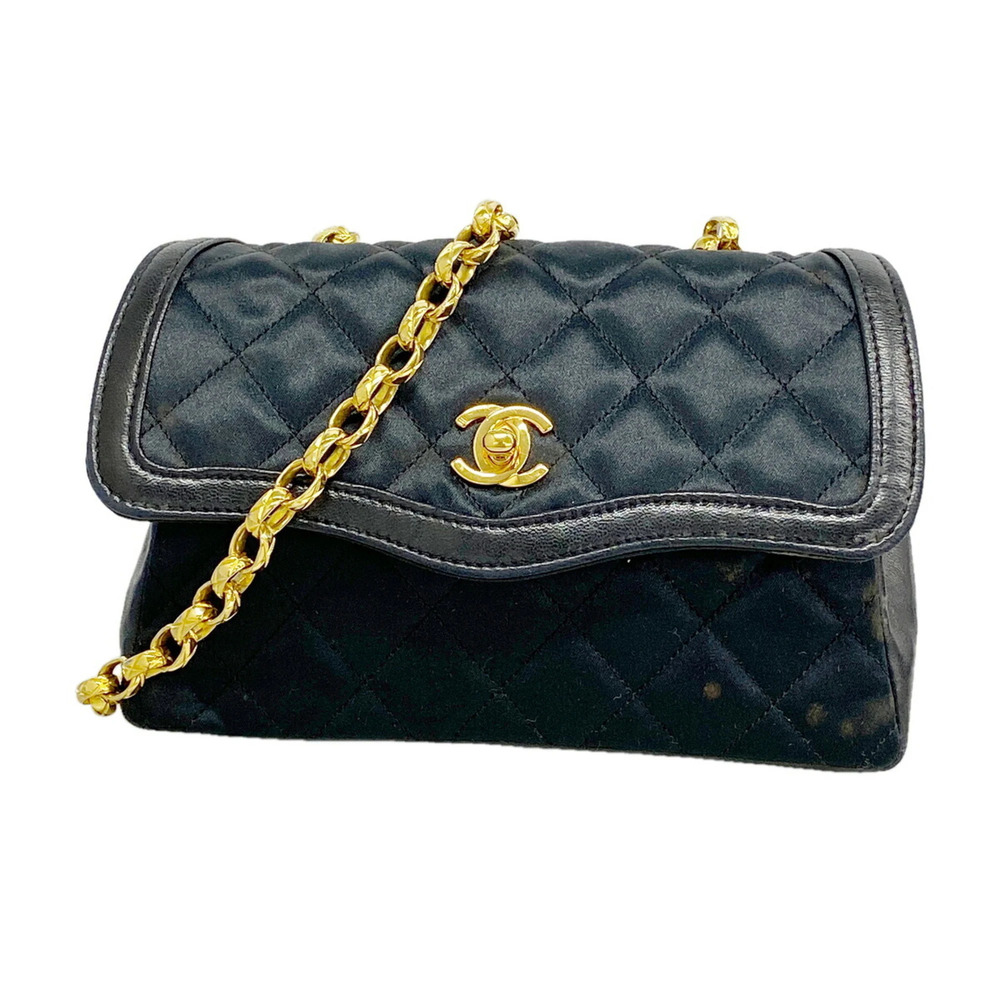 Chanel Matelassé Chain Shoulder Bag, Satin, Black, Women's